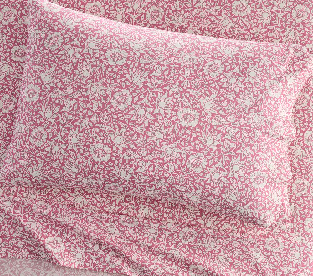 Morris & Co. Mallow Floral Organic Cotton Sheet Set - Queen, Pink Multi