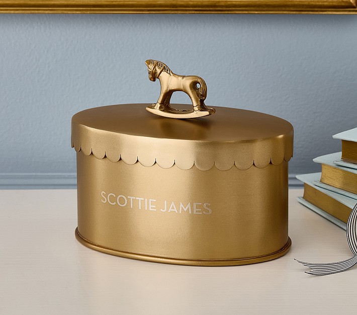 Ava Ribbon Keepsake Box, Brass & Suede | Pottery Barn Kids