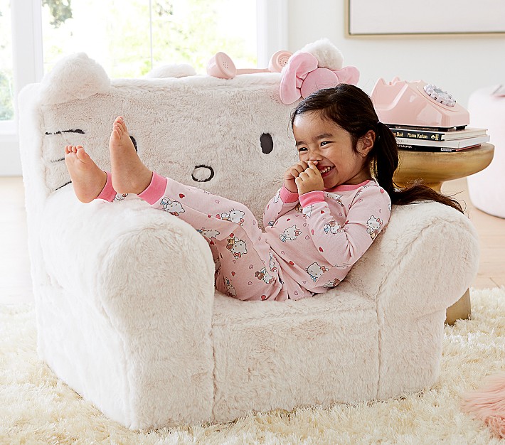 Kids Anywhere Chair® Hello Kitty® Faux Fur Ivory | Pottery Barn Kids