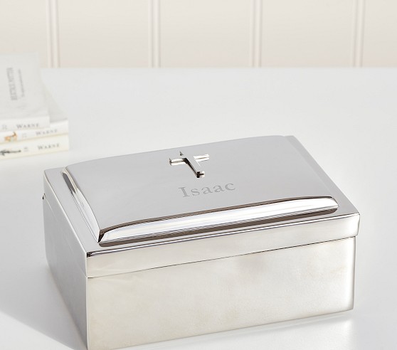 Ava Ribbon Keepsake Box, Brass & Suede | Pottery Barn Kids