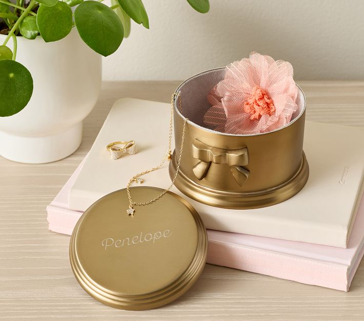Ava Ribbon Keepsake Box, Brass & Suede | Pottery Barn Kids