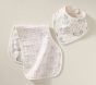 Unicorn Bows Organic Muslin Bib, Burp &amp; Swaddle Set