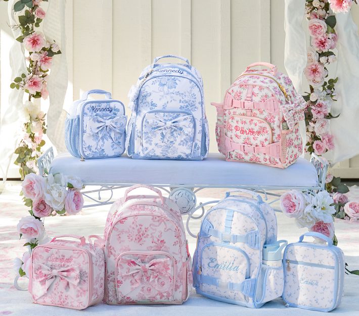 LoveShackFancy pb backpack beautiful pastel pink & blue with floral bow new Gear-Up LoveShackFancy Prairie Ditsy Bow Backpack | Pottery  main image 3