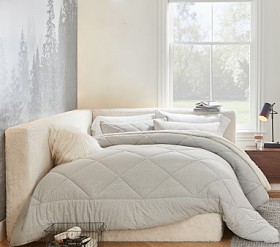 Pottery Barnベッドキルト Cushy Upholstered Platform Corner Bed | Pottery Barn Kids