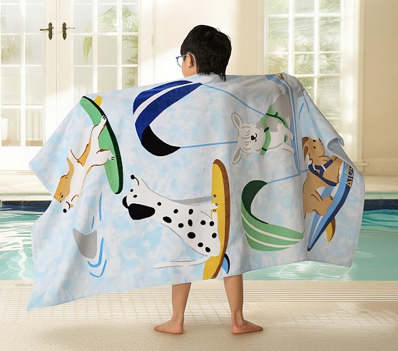 Tie-Dye Surfing Dogs Kid Beach Towel UPF 50+ | Pottery Barn Kids