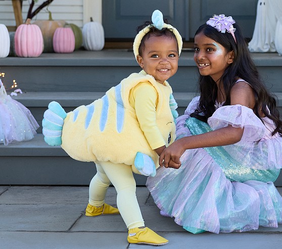 disney halloween dress Baby Flounder Costume formal chiffon dresses for Color:Light Ivory/Light Ivory old lady print Family halloween wire hoop on lining