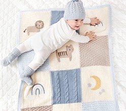 Lion Heirloom Sherpa-Backed Patchwork Knit Baby Blanket