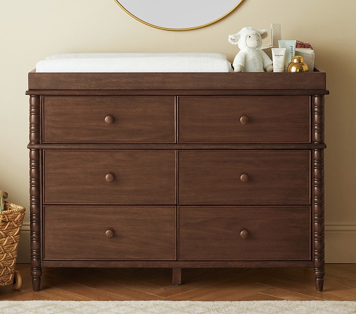 dark brown changing table dresser Elsie 6-Drawer Table, Brown/Heritage Walnut Drawer Slides