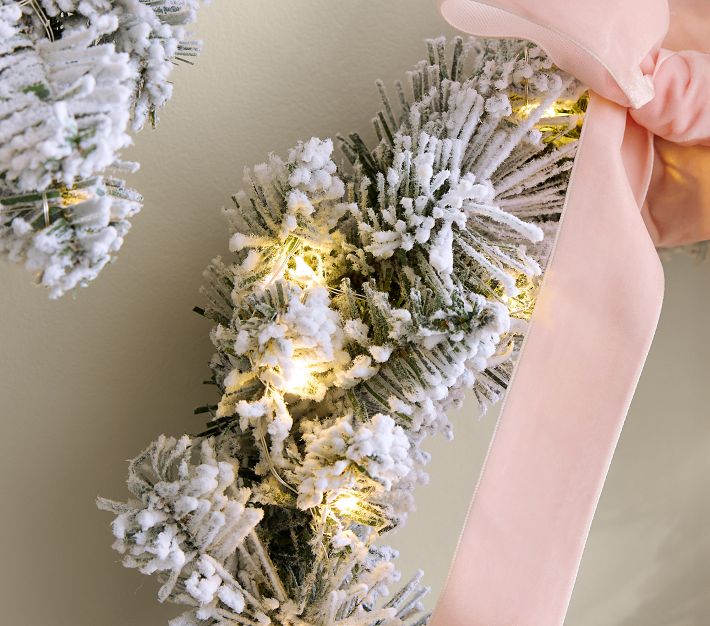 Pink Flocked Light-Up Mini Christmas Wreaths Set | Pottery Barn Kids