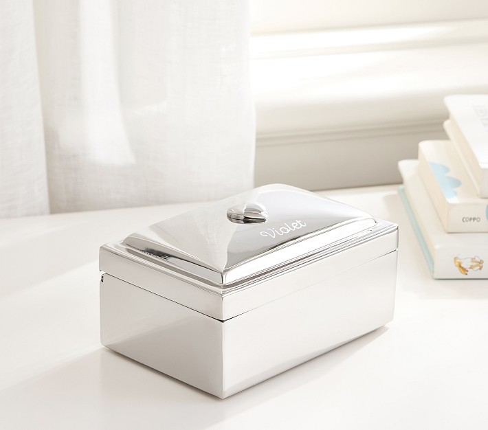 Ava Ribbon Keepsake Box, Brass & Suede | Pottery Barn Kids