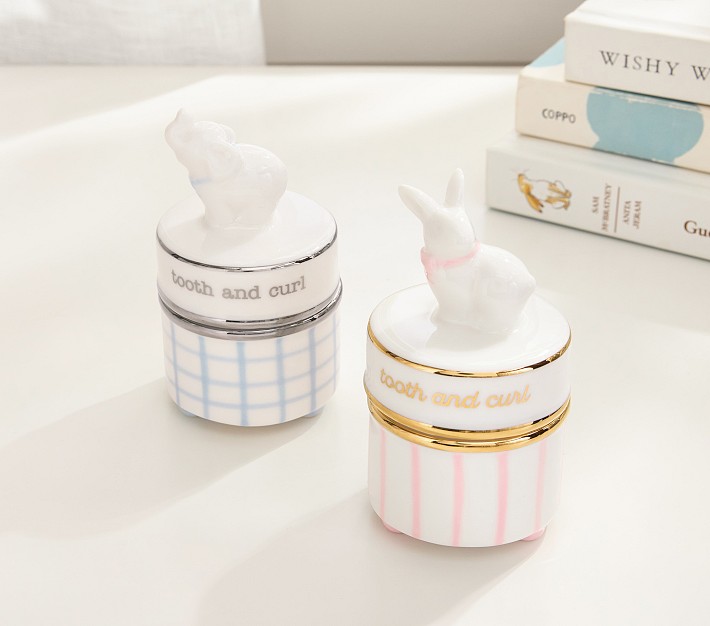 Ava Ribbon Keepsake Box, Brass & Suede | Pottery Barn Kids