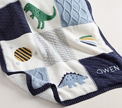 Dino Heirloom Sherpa-Backed Patchwork Knit Baby Blanket