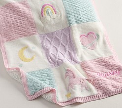 Unicorn Recycled Heirloom Sherpa-Backed Patchwork Knit Baby Blanket