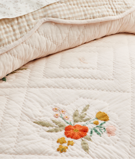 Reversible Floral Embroidered Quilt & Shams