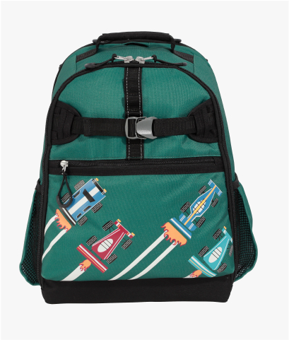 Front-facing image of Mackenzie Adaptive Backpack in Remy Race Car print.
