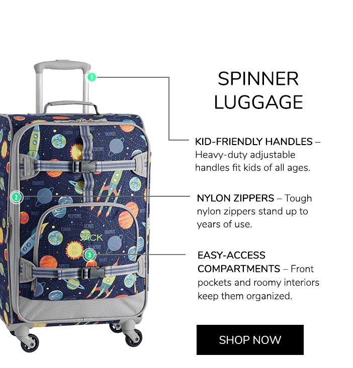 Spinner Luggage: Kid-Friendly Handles, Nylon Zippers, Easy-Access Compartments. Shop Now.