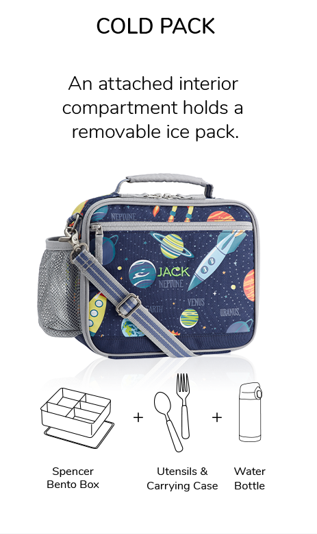 Cold Pack: An attached interior compartment holds a removable ice pack.