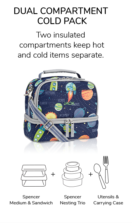 Dual Compartment: Two insulated compartments keep hot and cold items separate.